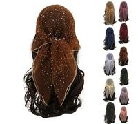 Women's Glitter Decor Head Scarf 31.5” Rhinestone Sparkle Sequin Square Hair Wrap Scarves Summer Fashion Mesh Bandana (Brown,80 * 80cm)