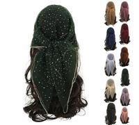 Women's Glitter Decor Head Scarf 31.5” Rhinestone Sparkle Sequin Square Hair Wrap Scarves Summer Fashion Mesh Bandana (Dark Green,80 * 80cm)