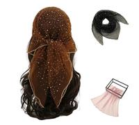 Women's Glitter Decor Head Scarf,Rhinestone Head Scarf 31.5 Inches Solid Color Hair Scarf,Sparkle Glitters Hair Bandana Sequins Wraps Scarf (Brown,one size)