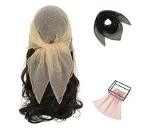 Women's Glitter Decor Head Scarf,Rhinestone Head Scarf 31.5 Inches Solid Color Hair Scarf,Sparkle Glitters Hair Bandana Sequins Wraps Scarf (Beige,one size)