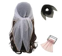 Women's Glitter Decor Head Scarf,Rhinestone Head Scarf 31.5 Inches Solid Color Hair Scarf,Sparkle Glitters Hair Bandana Sequins Wraps Scarf (White,one size)