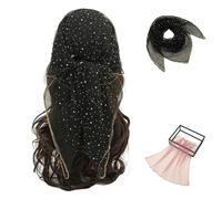 Women's Glitter Decor Head Scarf,Rhinestone Head Scarf 31.5 Inches Solid Color Hair Scarf,Sparkle Glitters Hair Bandana Sequins Wraps Scarf (Black,one size)
