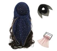 Women's Glitter Decor Head Scarf,Rhinestone Head Scarf 31.5 Inches Solid Color Hair Scarf,Sparkle Glitters Hair Bandana Sequins Wraps Scarf (Navy Blue,one size)