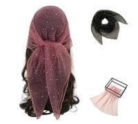 Women's Glitter Decor Head Scarf,Rhinestone Head Scarf 31.5 Inches Solid Color Hair Scarf,Sparkle Glitters Hair Bandana Sequins Wraps Scarf (Leather Red,one size)