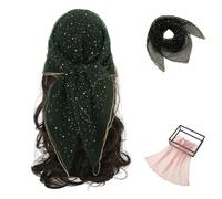 Women's Glitter Decor Head Scarf,Rhinestone Head Scarf 31.5 Inches Solid Color Hair Scarf,Sparkle Glitters Hair Bandana Sequins Wraps Scarf (Dark Green,one size)