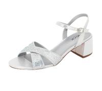 Women's Glitter Diamante Block Heel Sandals Sparkly Ankle Strap Evening Wedding Party Prom Ladies Silver Shoes Size 3 UK 36 EU