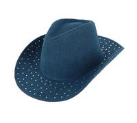 Women's Glitter Embellished Denim Cowboy Hat, Dark Blue