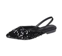Women's Glitter ls Womens Flat Pointed Toe Slingback Shoes Clear Heels Dating Bridal Party Prom ls Breathable Soft Sole Easy Fasten Summer Holiday Low Wedge Slipper Sliders Size 3-5.5 (Blac