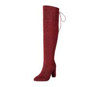 Women's Glitter Over the Knee High Boots Round Toe Chunky Heel Side Zip Closure with Lace Up Platform Booties Comfortable Evening Party Wear Fashion Sexy High Heel Long Shoes for Womens
