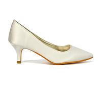 Womens Glitter Pointed Shoes Ladies Slip On Low Heel Party Courts Pumps Size 3-8 (Ivory Satin, Numeric_7)