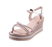 Women's Glitter Rhinestone Open Toe Platform Wedges Sandals Ankle Strap Shinny Crystal Wedding Dress Shoes,Wedge Heel Platform Sandals for Women 4.5 03_Rose Gold