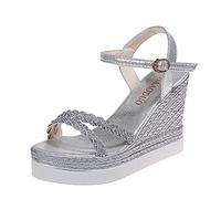 Women's Glitter Rhinestone Open Toe Platform Wedges Sandals Ankle Strap Shinny Crystal Wedding Dress Shoes,Wedge Heel Platform Sandals for Women 5 01_Silver