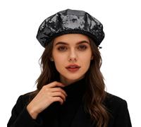 Women's Glitter Sequin Hat with Faux Fur Bobble & Edge - Warm Winter Hat Plush Lined - Thick Knitted Hat Beanie for Carnival Ski Christmas - Thermal Hat