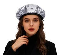 Women's Glitter Sequin Hat with Faux Fur Bobble & Edge - Warm Winter Hat Plush Lined - Thick Knitted Hat Beanie for Carnival Ski Christmas - Thermal Hat