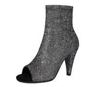 Women's Glitter Sequin Peep Toe High Heel Bridal Shoes Dress Boots Side Zip Sparkly Ankle Boots Elegant Clubwear Style Design,Gray,4.5 UK