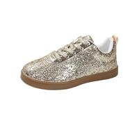 Women's glitter shoes, flat shoes, breathable, low-top, elegant boots, lightweight, solid colour, trainers, comfort, robust, fashionable and casual shoes, gold, 7 UK