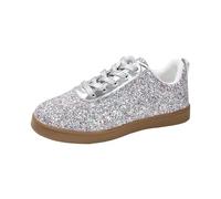 Women's glitter shoes, flat shoes, breathable, low-top, elegant boots, lightweight, solid colour, trainers, comfort, robust, fashionable and casual shoes, Silver, 9.5 UK
