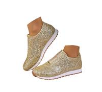 Womens Glitter Shoes Slip On Trainers Breathable Lightweight Sneakers Sparkly Metallic Sport Shoes for Party Wedding Bridal Casual Tennis Fashion Walking Trainers for Women UK Gold