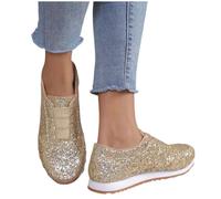 Womens Glitter Slip On Trainers Sequin Shoes For Women Breathable Lightweight Sneakers Sparkly Metallic Sport Pumps For Party Casual Plat Bottom Walking Trainers Tennis Shoes For Women Uk