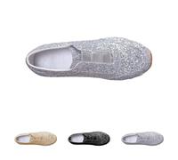 Women's Glitter Sneakers Sparkly Sequin Fashion Slip-On Trainers Casual Lightweight Flat Loafers Shoes for Wedding Party Dancing Casual Low Top Tennis Shoes Silver