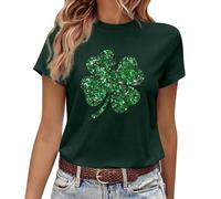 Womens Glitter St Patricks Day Shamrocks T Shirt St Paddys Day Sequins Print Tops Leprechaun Outfit Irish Ladies Shirt Tees Funny Cute Short Sleeve St Patrick's Gifts for Casual Work Party Dark Green
