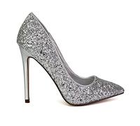 Womens Glitter Stiletto Heel Pointed Toe Ladies Sparkly Party Court Shoes Size 3-8