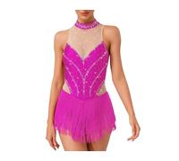 Women's Glitter Tassel Fringe Slim Fit Sleeveless Pull On Latin Dance Gymnastics Bodysuit