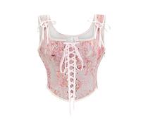 Women's Glitter Top Medieval Corset Top Elegant Floral Print Pattern Ideal for Historical Events and Costume Parties, Reinforced for Support, Lightweight Tops, pink, S