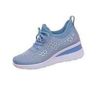 Womens Glitter Trainers, Diamante Platform Sneakers Lightweight Breathable Walking Shoes (Sky Blue,5.5)