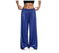 Women's Glitter Trouser Long Loose Pants Bling Party Clubwear Elastic Casual Pants Womens Sequin Sparkly Pant High Waisted Wide Leg Glitter Trousers Disco Club Party Trousers Wide Leg Shiny Pant Blue