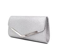 Women's Glitter V Shape Envelope Style Clutch Evening Bag Perfect For Wedding Bridal Prom Party-Silver small