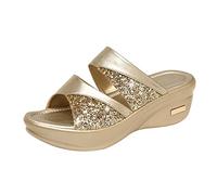 Womens Glitter Wedge Sandals Ladies Wide Fit Slippers Sandal Sequin Sliders Open Toe Platform Shoes Orthopedic Slider Sparkly Slip On Flip Flops Thick Cushion Slipper Beach Elegance Sandals Gift