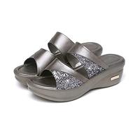 Womens Glitter Wedge Sandals Ladies Wide Fit Slippers Sandal Sequin Sliders Open Toe Platform Shoes Orthopedic Slider Sparkly Slip On Flip Flops Thick Cushion Slipper Beach Elegance Sandals Gift