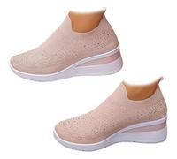 Women's Glittery Rhinestone Fashion Breathable Wedge Sneakers, Sparkly Platform Wedge Trainers Lightweight Comfy Slip on Walking Shoes (Pink,42EU)