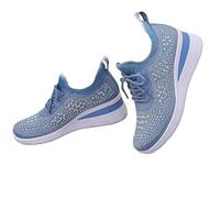 Women's Glittery Rhinestone Fashion Breathable Wedge Sneakers, Wedding Trainers Sparkly Platform Mesh Orthopedic Tennis Shoes (Blue,38EU)