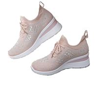 Women's Glittery Rhinestone Fashion Breathable Wedge Sneakers, Wedding Trainers Sparkly Platform Mesh Orthopedic Tennis Shoes (Pink,41EU)