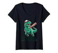 Women's Global Baseball Champion T-Rex Dinosaur Vintage B-Movie V-Neck T-Shirt