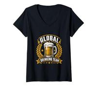Women's Global Drinking Team Vintage Beer Mug with Laurel Wreath V-Neck T-Shirt