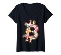 Womens Global Fiat Currencies Inside of Bitcoin V-Neck T-Shirt