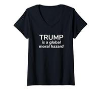 Women's Global Moral Hazard Bold Political Statement V-Neck T-Shirt