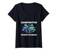 Women's Globetrotter Explore the World - Trip Adventure Motif V-Neck T-Shirt