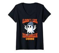 Womens Gloom’s Cool Halloween Dude Cute Ghost V-Neck T-Shirt