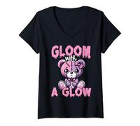 Womens Gloom with A Glow Sad Cute Pastel Bear V-Neck T-Shirt