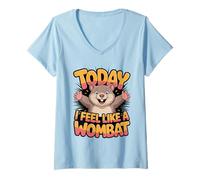 Women's Glorious Bright Cheerful Vibrant Furry Stocky Vintage Wombat V-Neck T-Shirt