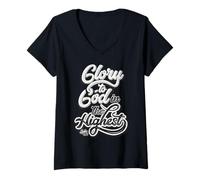 Womens Glory to God in The Highest Luke 2:14 Praise Christian V-Neck T-Shirt