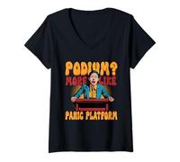 Womens Glossophobia Glossophobic Podium? More Like Panic Platform V-Neck T-Shirt