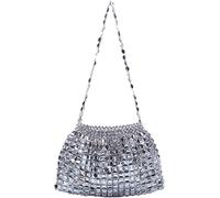 Womens Glossy Beaded Acrylic Shoulder Crossbody Bag(Silver)