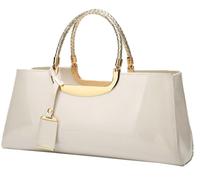 Women's Glossy Patent Vegan Leather Handbag Large Shoulder Tote Bag Ladies Evening Clutch Purse Party Satchel, White, One Size