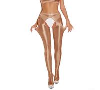 Womens Glossy Shiny Sheer Open Crotch Leggings High Stretch Skinny Dance Yoga Pants Solid Color Nylon Spandex for All Seasons in Black White Red Pink Purple Gray Coffee Fluorescent(M Coffee)