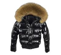 Women's Glossy Soft Down Jacket, Artificial Fur Short Jacket, Thickened Warm Down Jacket black2 M
